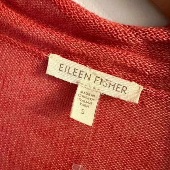 Eileen Fisher red Lightweight Linen Open Long Sleeve Cardigan Size small - Picture 4 of 5